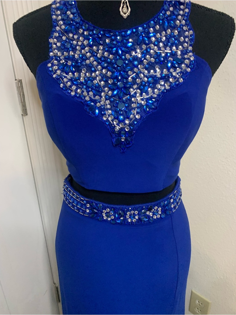 B Darlin Royal Blue Beaded Two-Piece Prom Dress